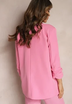 Różowa Marynarka Niezapinana z Marszczonymi Rękawami Orolea