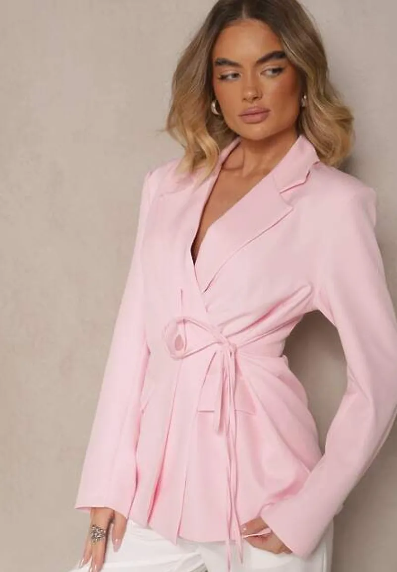 Różowa Marynarka Ozdobiona Wiązaniem z Boku Lunorisa