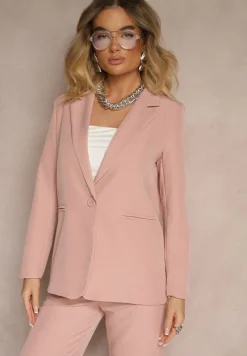 Różowa Marynarka z Imitacją Kieszeni i Usztywnioną Linią Ramion Vivissea