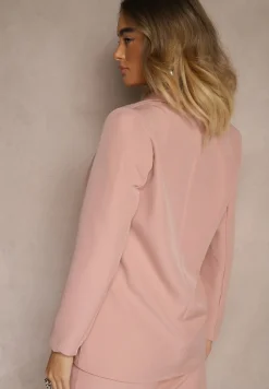 Różowa Marynarka z Imitacją Kieszeni i Usztywnioną Linią Ramion Vivissea