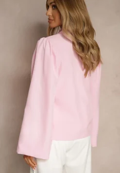 Różowa Marynarka z Rozszerzanymi Rękawami Zdobiona Wiązaniem z Boku Sanivera