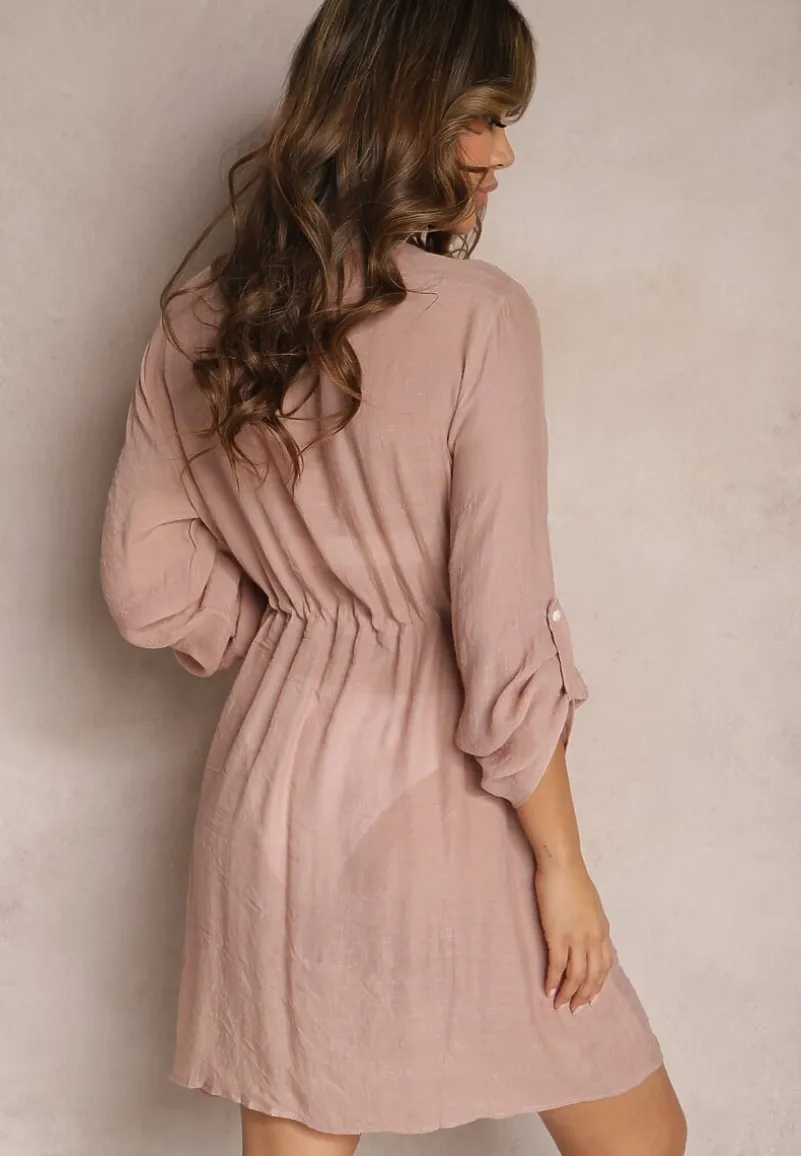 Różowa Narzutka w Plażowym Stylu Wiązana na Sznurek z Chwostem Junivatta