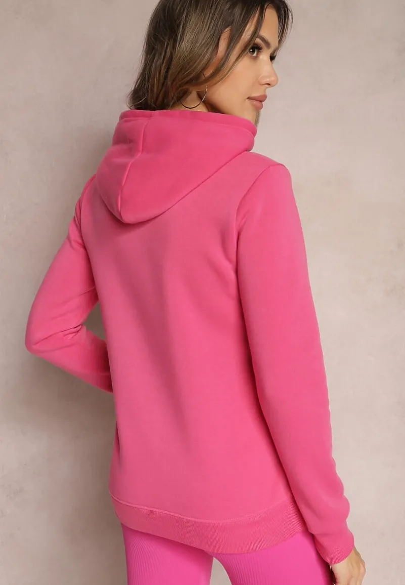 Różowa Ocieplana Bluza Dzianinowa z Kapturem Ziff