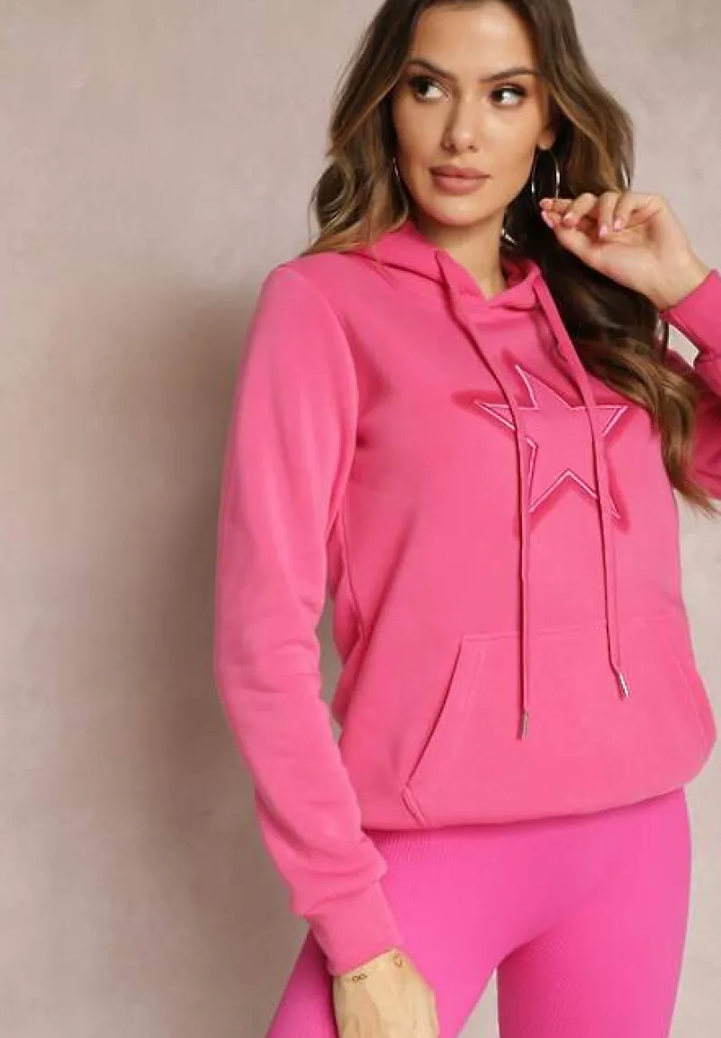 Różowa Ocieplana Bluza Dzianinowa z Kapturem Ziff