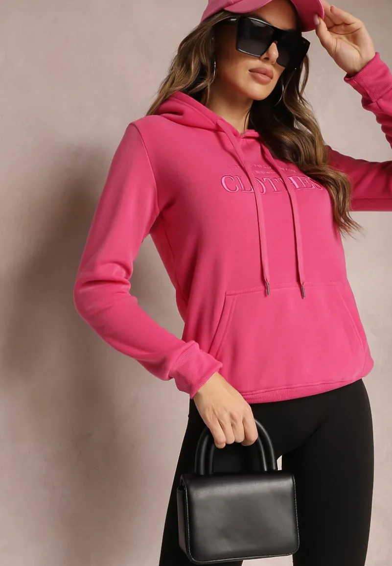 Różowa Ocieplana Bluza z Haftem i Kapturem Ieliana