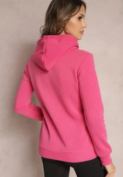 Różowa Ocieplana Bluza z Haftem i Kapturem Ieliana