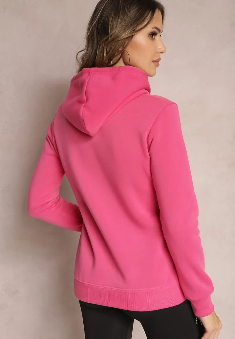 Różowa Ocieplana Bluza z Haftem i Kapturem Ieliana