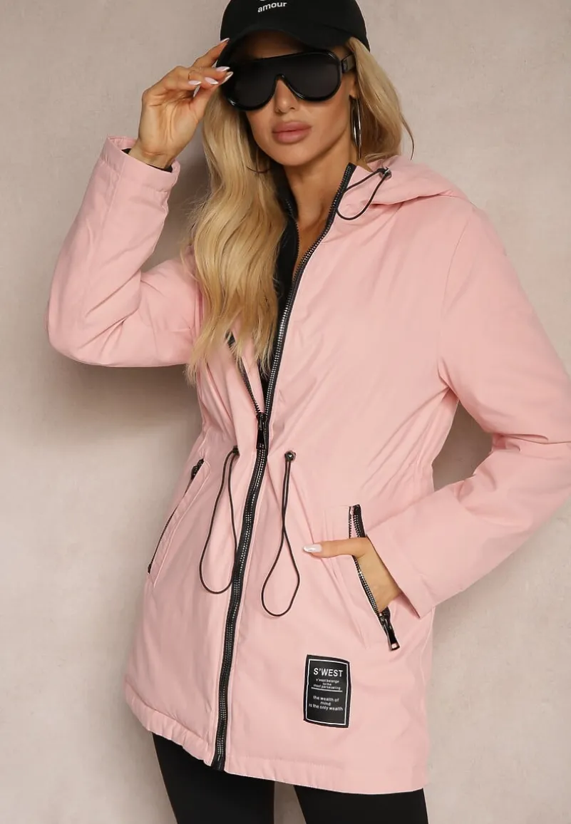 Różowa Parka Kurtka Taliowana z Kapturem i Ściągaczkami Anivri