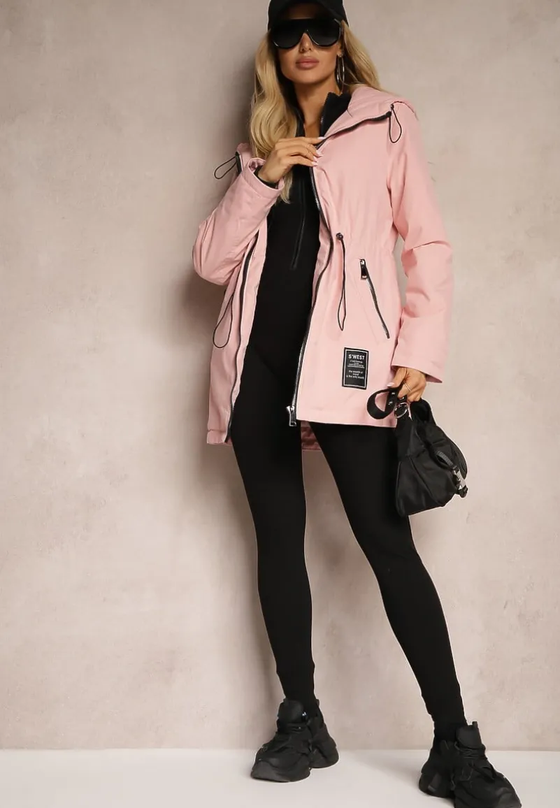 Różowa Parka Kurtka Taliowana z Kapturem i Ściągaczkami Anivri