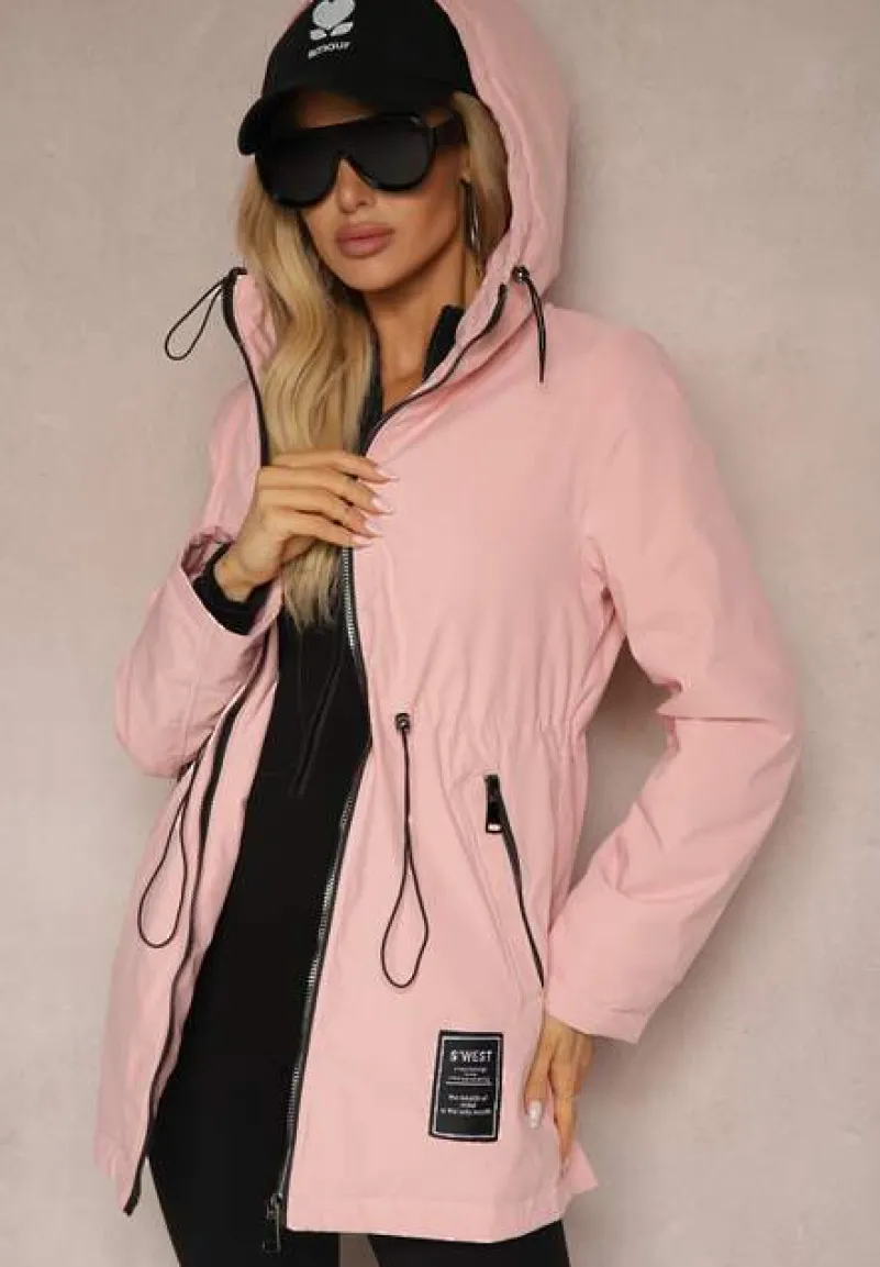 Różowa Parka Kurtka Taliowana z Kapturem i Ściągaczkami Anivri