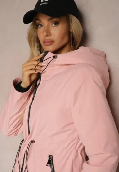 Różowa Parka Kurtka Taliowana z Kapturem i Ściągaczkami Anivri