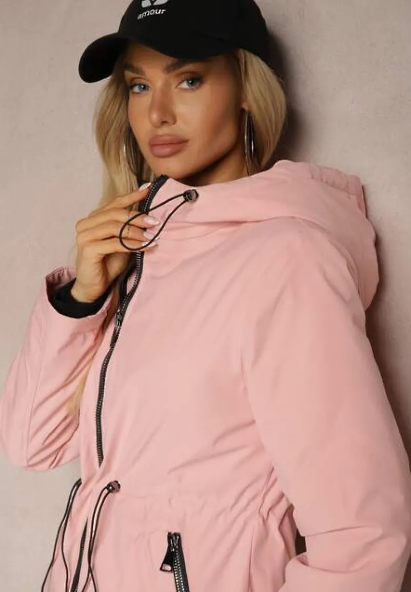 Różowa Parka Kurtka Taliowana z Kapturem i Ściągaczkami Anivri