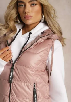 Różowa Pikowana Kamizelka Długa z Kapturem Odpinanym Raelliana