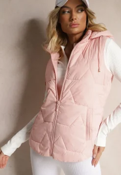 Różowa Pikowana Kamizelka z Odpinanym Kapturem Falidi