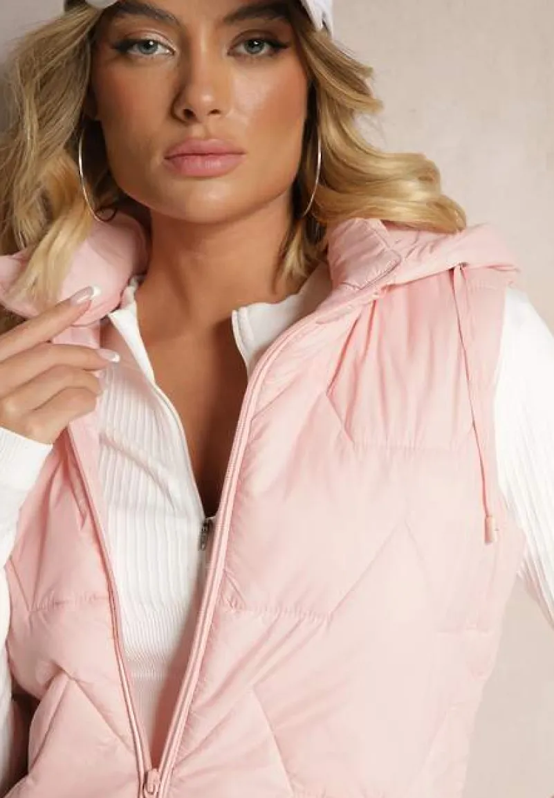 Różowa Pikowana Kamizelka z Odpinanym Kapturem Falidi