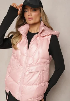 Różowa Pikowana Kamizelka z Troczkami i Odpinanym Kapturem Arrelarra