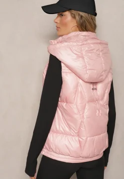 Różowa Pikowana Kamizelka z Troczkami i Odpinanym Kapturem Arrelarra