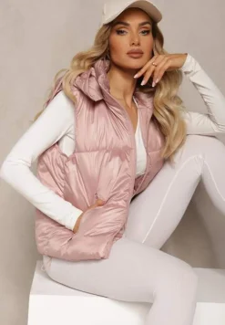 Różowa Pikowana Kamizelka z Szerokim Kapturem Wivelle