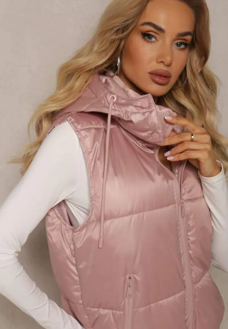 Różowa Pikowana Kamizelka z Szerokim Kapturem Wivelle