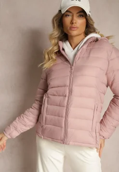 Różowa Pikowana Kurtka o Prostym Kroju z Odpinanym Kapturem i Kieszeniami Labrissa
