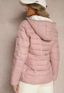 Różowa Pikowana Kurtka o Prostym Kroju z Odpinanym Kapturem i Kieszeniami Labrissa