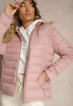 Różowa Pikowana Kurtka o Prostym Kroju z Odpinanym Kapturem i Kieszeniami Labrissa