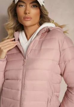 Różowa Pikowana Kurtka o Prostym Kroju z Odpinanym Kapturem i Kieszeniami Labrissa