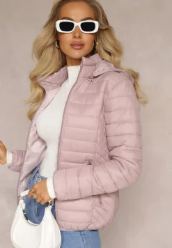 Różowa Pikowana Kurtka z Odpinanym Kapturem Sissata
