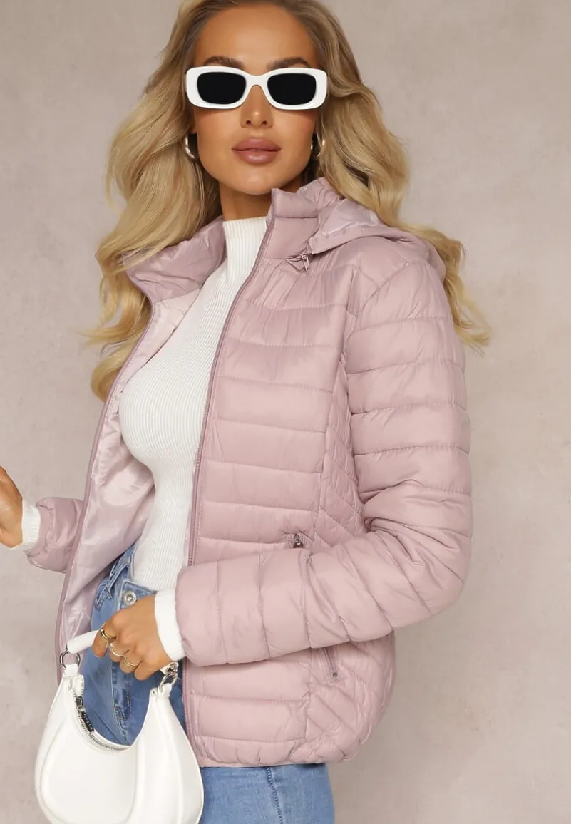 Różowa Pikowana Kurtka z Odpinanym Kapturem Sissata