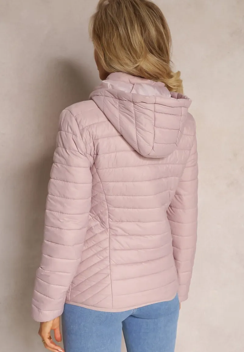 Różowa Pikowana Kurtka z Odpinanym Kapturem Sissata