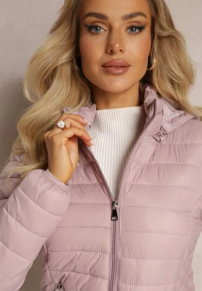 Różowa Pikowana Kurtka z Odpinanym Kapturem Sissata
