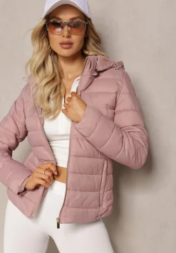 Różowa Przejściowa Kurtka z Odpinanym Kapturem i Pikowaniem Okluma