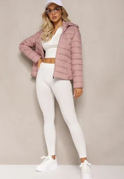 Różowa Przejściowa Kurtka z Odpinanym Kapturem i Pikowaniem Okluma