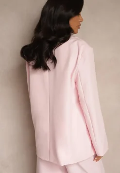 Różowa Pudełkowa Marynarka Oversize o Dwurzędowym Fasonie Kositia