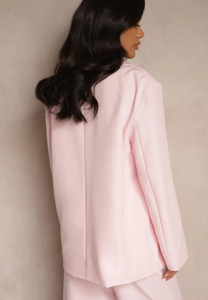 Różowa Pudełkowa Marynarka Oversize o Dwurzędowym Fasonie Kositia