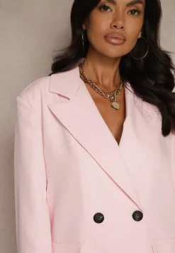 Różowa Pudełkowa Marynarka Oversize o Dwurzędowym Fasonie Kositia