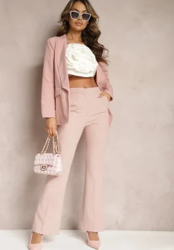 Różowa Pudełkowa Marynarka z Imitacją Kieszeni Relone