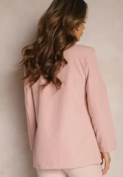 Różowa Pudełkowa Marynarka z Imitacją Kieszeni Relone