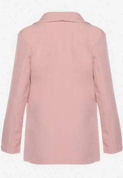 Różowa Pudełkowa Marynarka z Imitacją Kieszeni Relone
