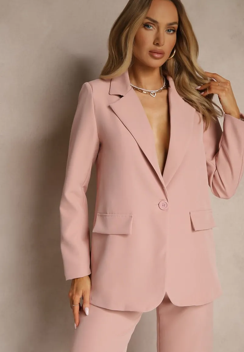 Różowa Pudełkowa Marynarka z Imitacją Kieszeni Vivisae