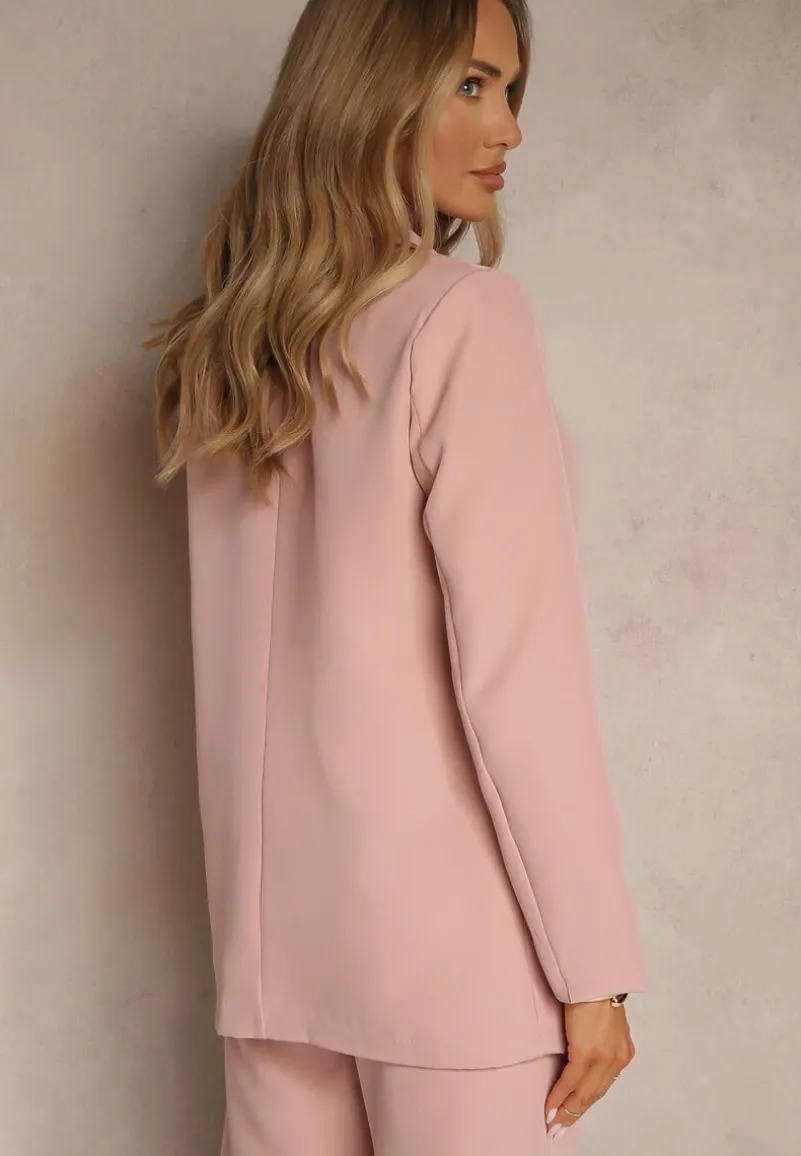 Różowa Pudełkowa Marynarka z Imitacją Kieszeni Vivisae