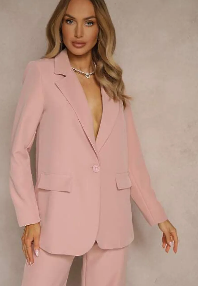 Różowa Pudełkowa Marynarka z Imitacją Kieszeni Vivisae