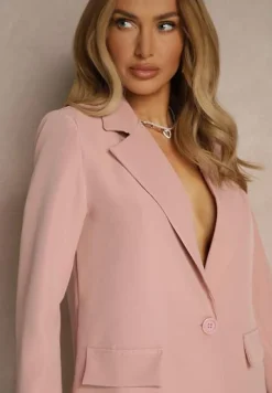 Różowa Pudełkowa Marynarka z Imitacją Kieszeni Vivisae