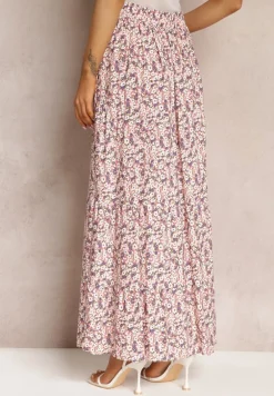 Różowa Rozkloszowana Spódnica Maxi w Kwiaty Dethuj