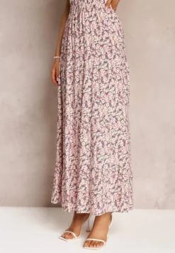 Różowa Rozkloszowana Spódnica Maxi w Kwiaty Dethuj