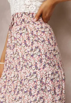 Różowa Rozkloszowana Spódnica Maxi w Kwiaty Dethuj
