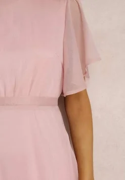 Różowa Rozkloszowana Sukienka z Odkrytymi Plecami i Wiązaniem Syrissis