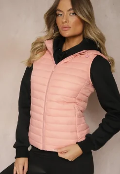 Różowa Rozpinana Kamizelka Pikowana z Odpinanym Kapturem i Kieszeniami Arkathia