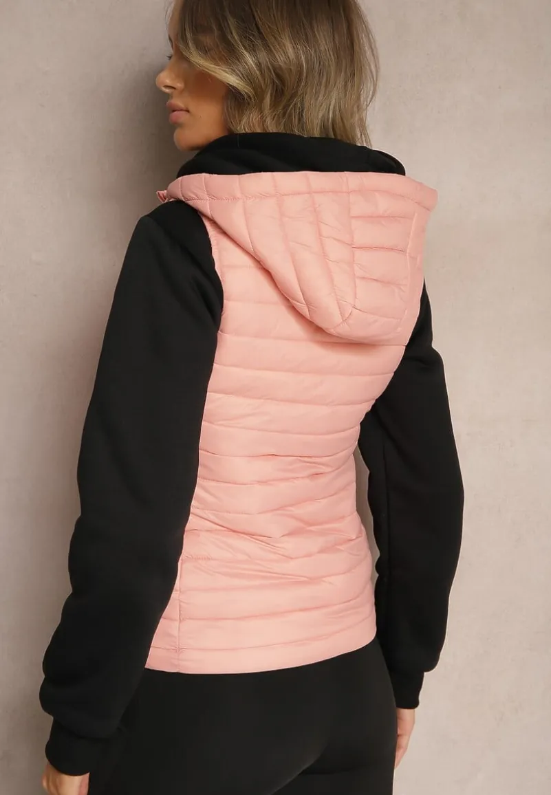 Różowa Rozpinana Kamizelka Pikowana z Odpinanym Kapturem i Kieszeniami Arkathia