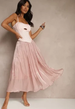 Różowa Spódnica o Rozkloszowanym Kroju z Ozdobnymi Cyrkoniami Folaressa